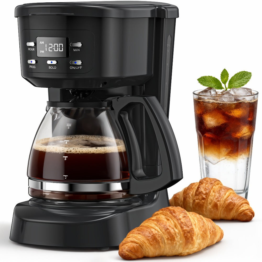 5-Cup Programmable Digital Coffee Maker ¨C Auto Brew, Sneak-A-Cup Anti-Drip, Washable Basket Filter, Keep-Hot Plate & Water Level Window, Drip Coffee Machine for Home & Office ¨C Black, White