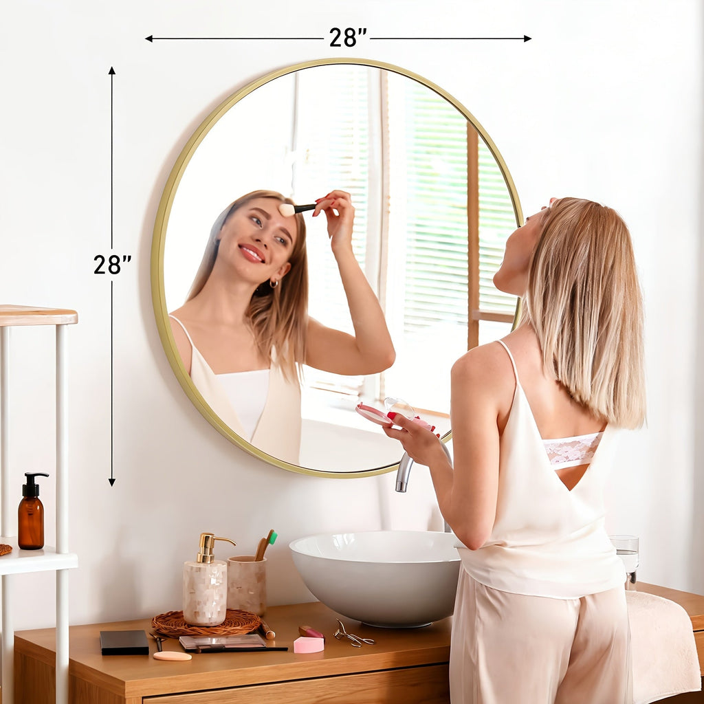 Round Wall Mirror Aluminum Alloy Frame ¨C Modern Circle Mirror for Bedroom, Bathroom & Living Room, Tempered Glass, Black & Gold, 20in 28in 30in 36in