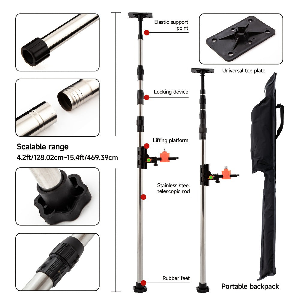 Telescoping Laser Level Pole 15.4ft / 4.7m ¨C Adjustable Extension Rod with 1/4¡±-20 & 5/8¡±-11 Thread Mount for Rotary and Line Lasers, Professional Surveying & Construction Staff