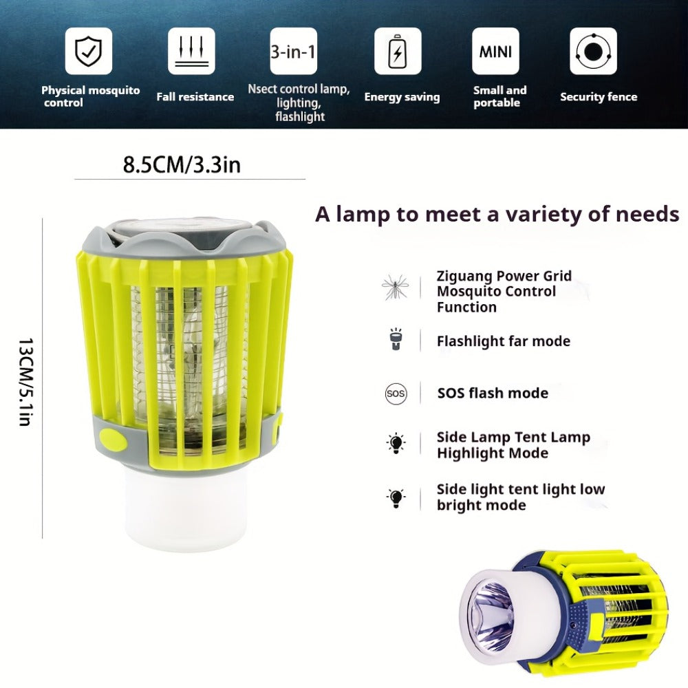 Mosquito Repellent 3-in-1 USB Rechargeable Portable LED Lantern, Indoor Outdoor Bug Repeller Camp Light with SOS Emergency Mode for Home Backyard Patio Camping Hiking Travel