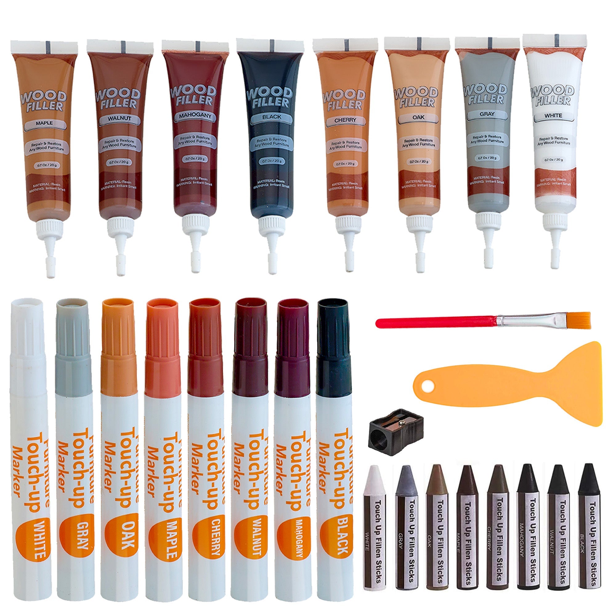 Wood Scratch Repair Kit Furniture Touch Up Markers Scratch Stain Repair Pens for Wood Furniture Tables Desks Floors Bedposts Cabinets Dark Light Mixed Colors 13 PC or 34 PC Carpenter Essential