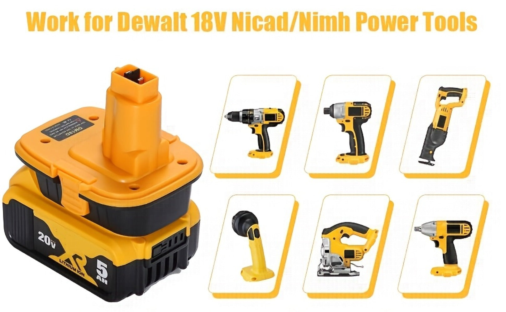 DM18D Battery Adapter for DeWalt 18V XRP NiCad NiMh Cordless Tools Compatible with DeWalt 20V Li-ion or MK 18V Red Tools Li-ion Replaces DeWalt 18V Battery 2 Pack or 4 Pack Adapter Only