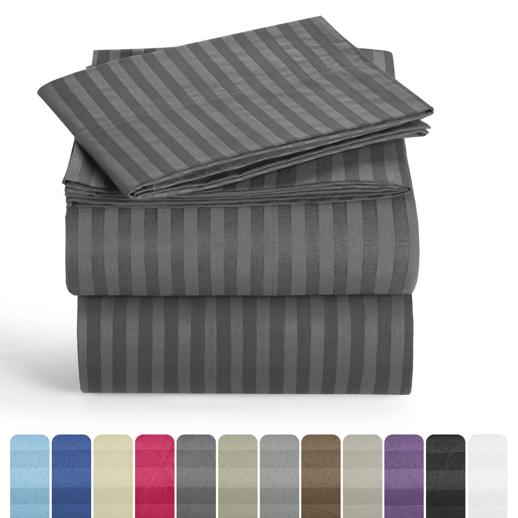 Bed Sheets Set 4/3 Piece Striped - Deep Pocket Fitted Sheet, Soft Breathable Cooling Microfiber Bedding with Pillowcases, Wrinkle Fade Stain Resistant, Hotel Luxury Quality for All Bed Sizes