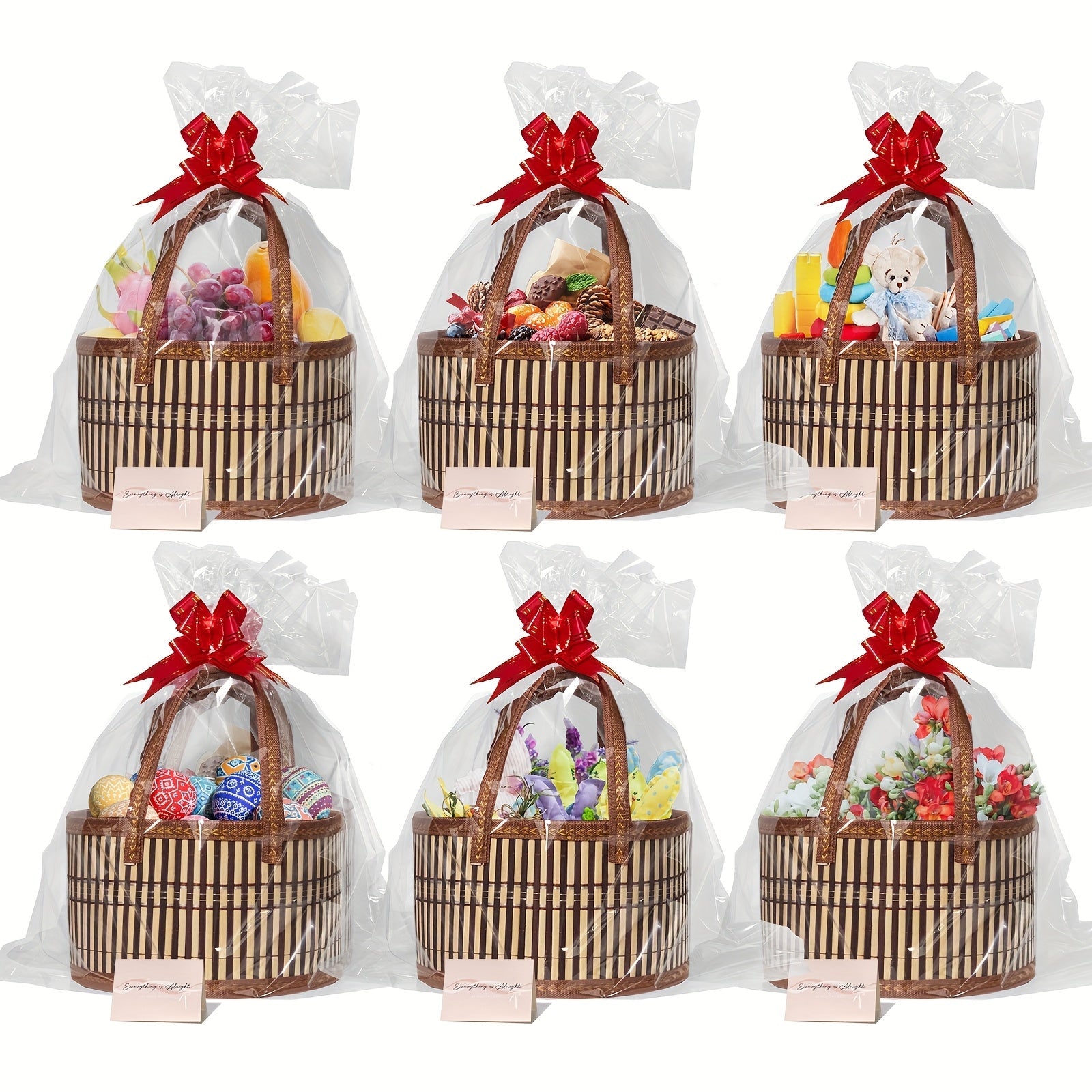 Bamboo Storage Baskets 6-Pack | Gift Wrap Organizer, Easter Egg Basket, Picnic Camping Basket, Craft Sewing Storage, Wedding Favor Box, Flower Girl Basket, Christmas Thanksgiving Holiday Basket Set