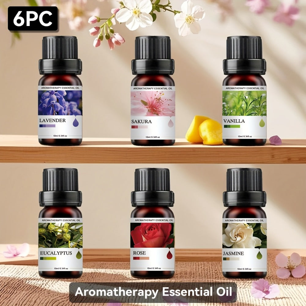 Essential Oil Set 6 Pack 0.34oz Each Floral Fruity Scents Lavender Eucalyptus Rose Jasmine Mint Orange for Diffuser Candle Humidifier Car Home Christmas Easter Gift