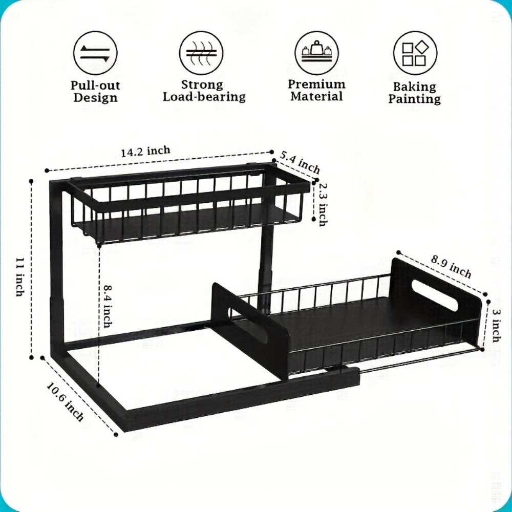 Under Sink Organizer Pull Out, 2-Tier Slide Out Cabinet Organizer with Adjustable Shelves, Under Sink Storage Rack for Kitchen Bathroom Cabinet Organization
