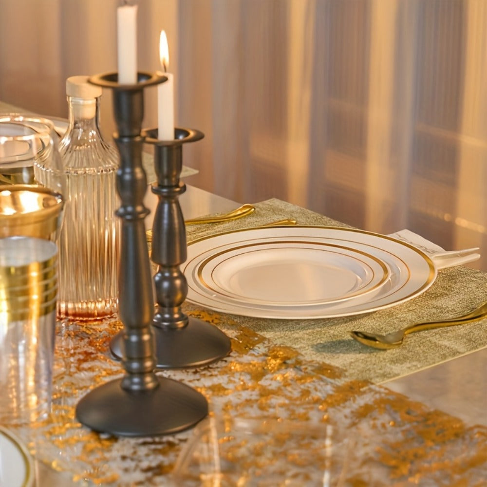 Disposable Party Dinnerware Set 350 700 Pieces Gold Silver Plastic Plates Salad Plates Cutlery Cups Napkins for 50 100 Guests Wedding Birthday Graduation Party