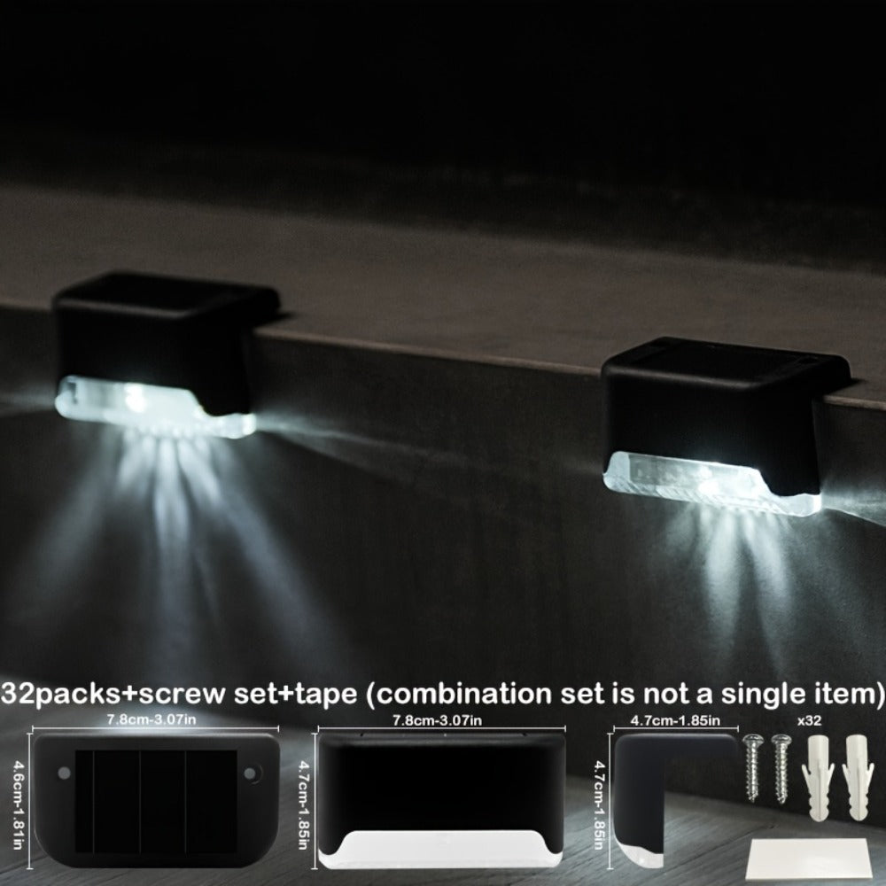 Solar Step Lights Outdoor Waterproof LED Stair Lights Solar Powered IP44 for Stairs Steps Fence Deck Railing Terrace Garden Backyard Pathway White Light 32 Pack