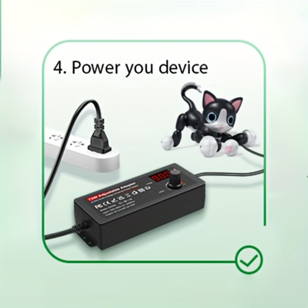 Adjustable AC to DC Power Adapter 72W - 3-24V Variable Power Supply with LCD Voltage Display, Knob Control, 15 Interchangeable Tips, Overvoltage & Short Circuit Protection, 100-240V Universal Input