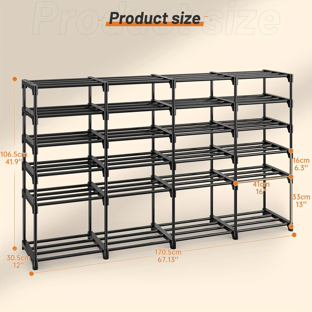 Metal Shoe Rack Organizer 4 Row 6 & 9 Tier Black | Heavy Duty Freestanding Shoe Tower Storage Shelf for Entryway Bedroom Living Room Holds 45-72 Pairs