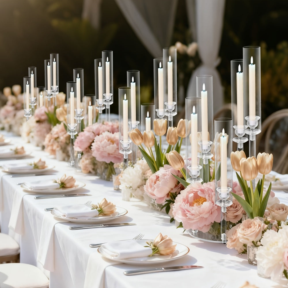 Acrylic Candelabra Candle Holder ¨C Clear Crystal 5-Arm & 6-Arm Taper Candlestick Holders for Wedding Centerpiece, Dining Table, Party & Anniversary Decor