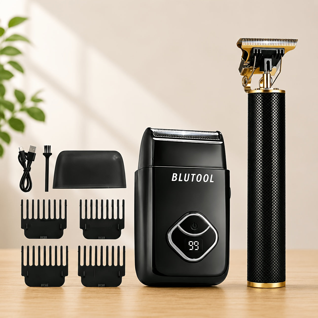 Men's Grooming Set USB Rechargeable Hair Clipper Electric Shaver Nose Ear Hair Trimmer with LCD Battery Display 2-Piece and 4-Piece Options Gift for Husband Boyfriend