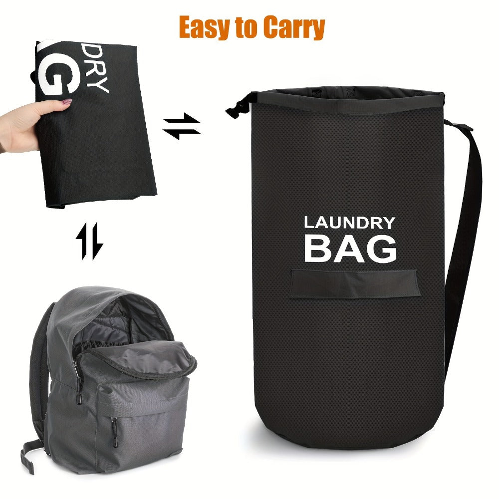 Large Laundry Bag Backpack with Adjustable Shoulder Strap | Foldable Portable Laundry Basket Machine Washable | Space Saving Hamper for Travel College Dorm Home Storage