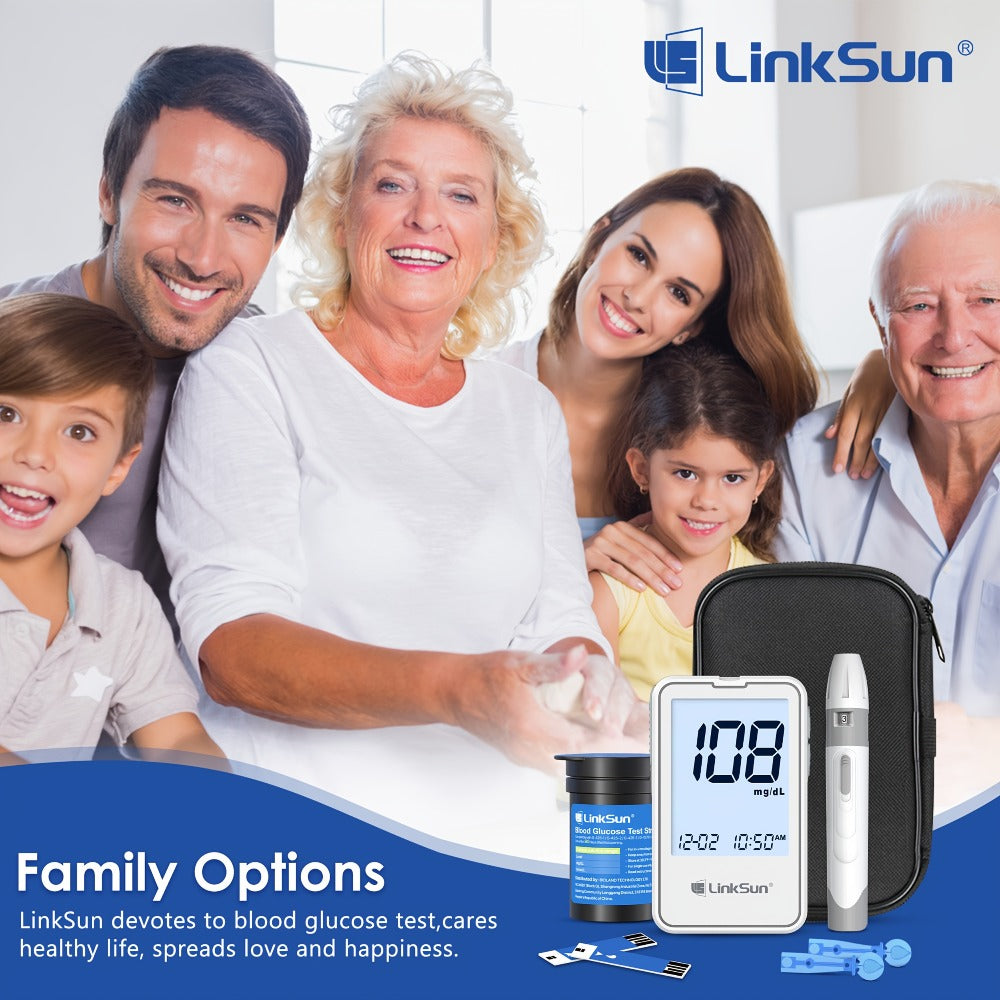 Blood Glucose Monitor Kit with 100 Test Strips & Lancets | Linksun Diabetes Testing Set | Large Display 448 Memory No Coding Glucometer