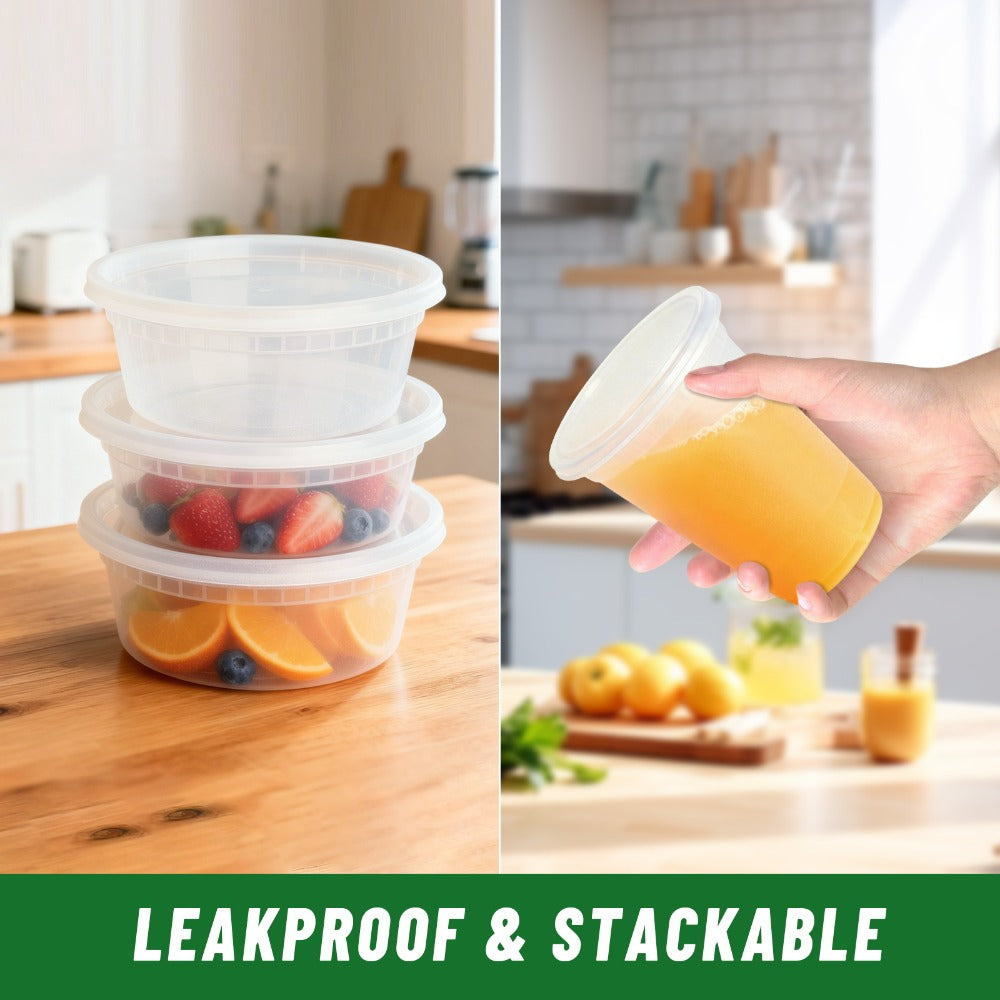 Deli Containers with Lids 48 Pack 8oz | BPA-Free Leakproof Meal Prep Containers | Microwave Dishwasher Freezer Safe Stackable Food Storage for Takeout Meal Preparation