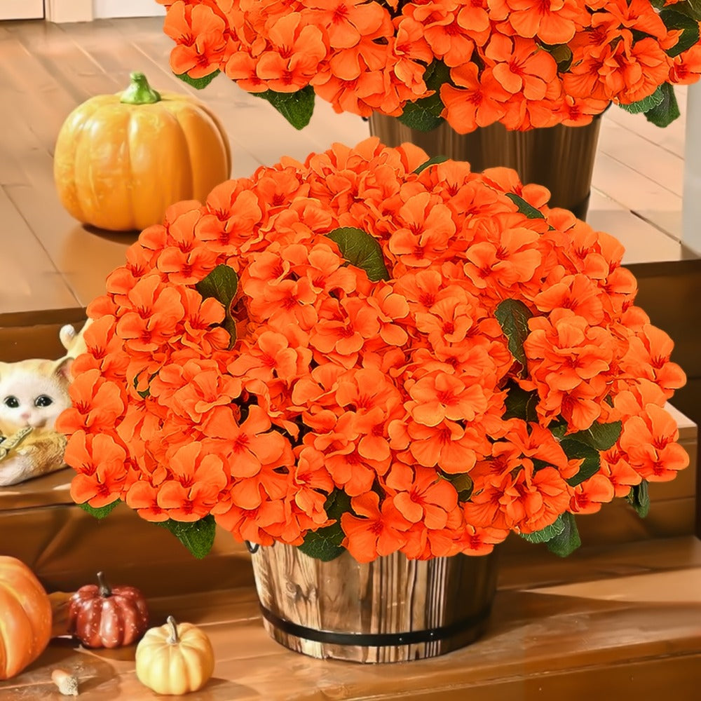 Artificial Flowers Outdoor UV Resistant - Geranium Hydrangea Rose Marigold Faux Silk Flowers for Garden Patio Home Table Centerpiece Decor, 8/16 Bundles, 13.77 Inch