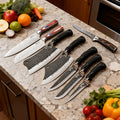 Chef Knife Set 8 PCS Professional Kitchen Knives - Stainless Steel Forged Blade, Boning Knife, Butcher Knife & Kitchen Scissors, Ultra-Sharp Full Tang Design