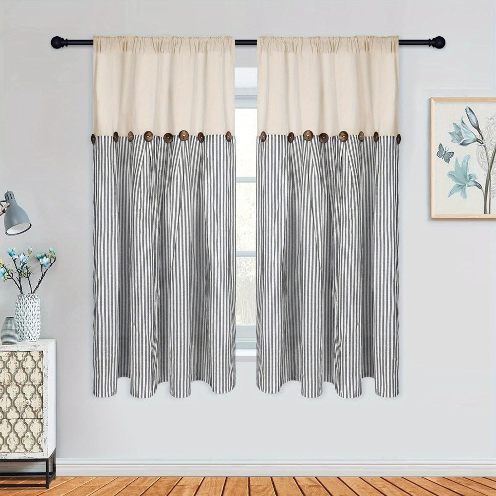 Bohemian Striped Patchwork Curtains, Semi-Sheer Rod Pocket Window Curtains for Bedroom Living Room Kitchen Cafe, Country Cottage Style, 1 or 2 Panels, Multiple Colors & Sizes