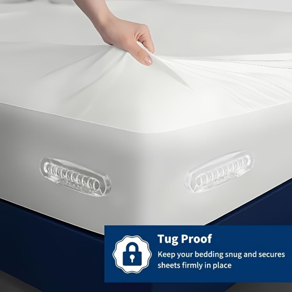 Bed Sheet Holder Straps ¨C Heavy-Duty Mattress Sheet Grippers, No More Loose Bedding, Universal Fit for All Mattress Depths & Sheet Styles, Easy One-Time Installation, White & Gray