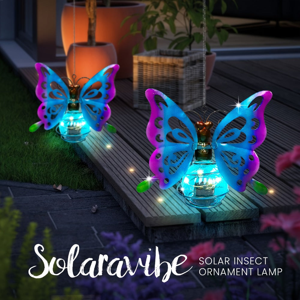 Solar Hanging Ornament Lights Ladybug & Butterfly ¨C Waterproof Indoor Outdoor Decorative Garden Light with Spring Clips for Patio, Balcony, Porch & Trail, 5.5x2.5in
