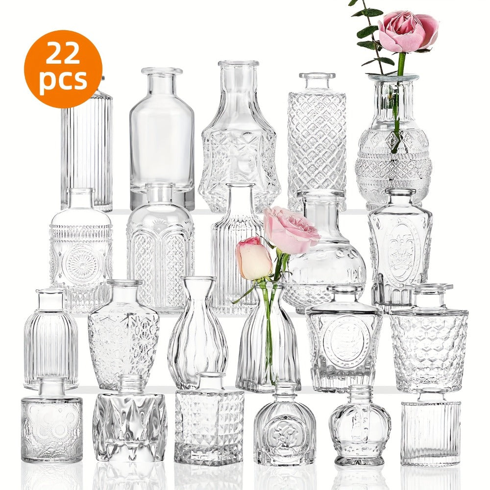 Glass Bud Vases Bulk - Small Flower Vases for Centerpieces, Rustic Wedding Table Decorations, Banquet, Party & Restaurant Decor, Aesthetic Home Decor for Halloween & Christmas, Set of 12/24/64
