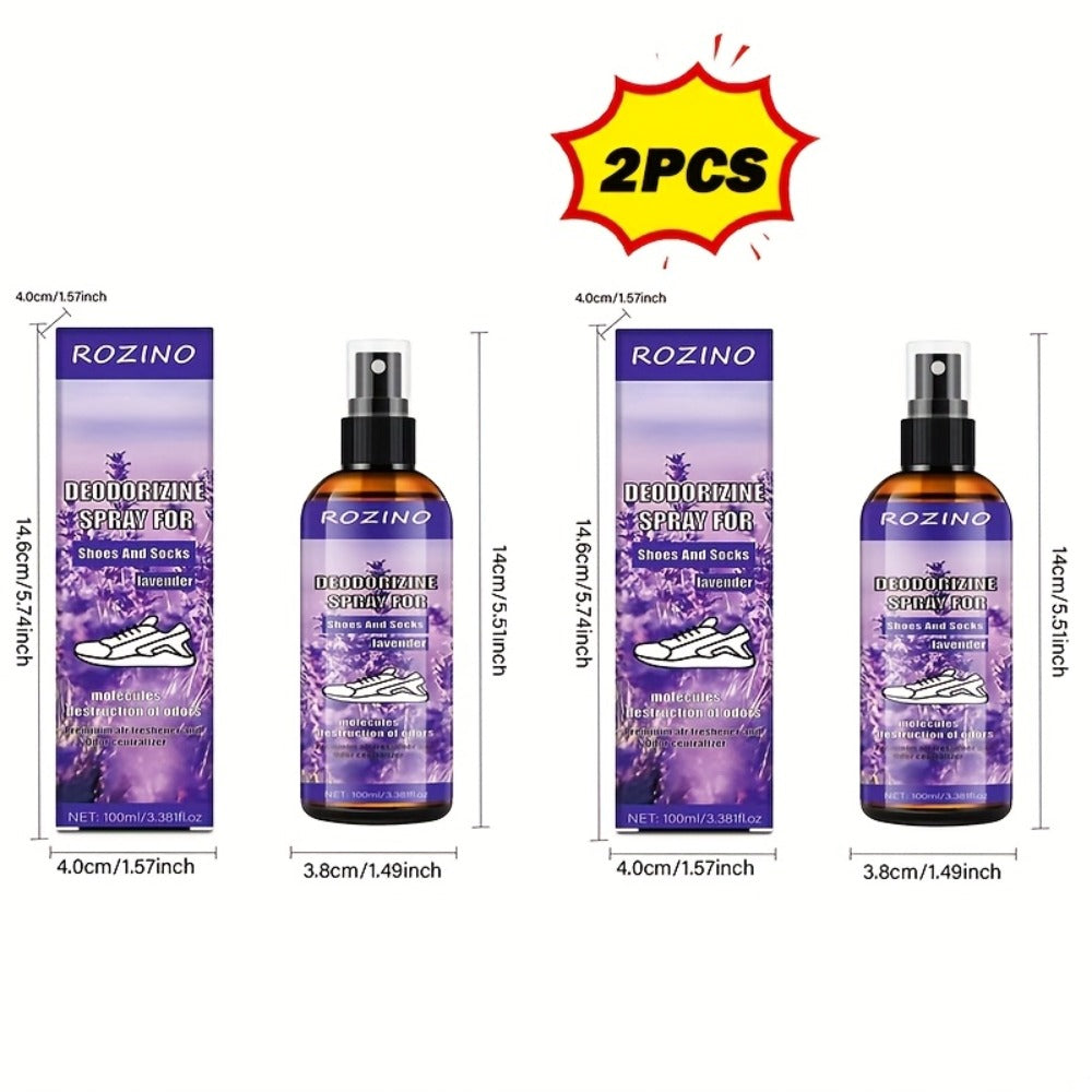 Foot Deodorizer Spray for Feet Socks & Shoes ¨C Lavender Scent, Fast-Drying Odor Control, Glycerin Formula, Allergy-Friendly, 3.38 fl oz, Set of 2