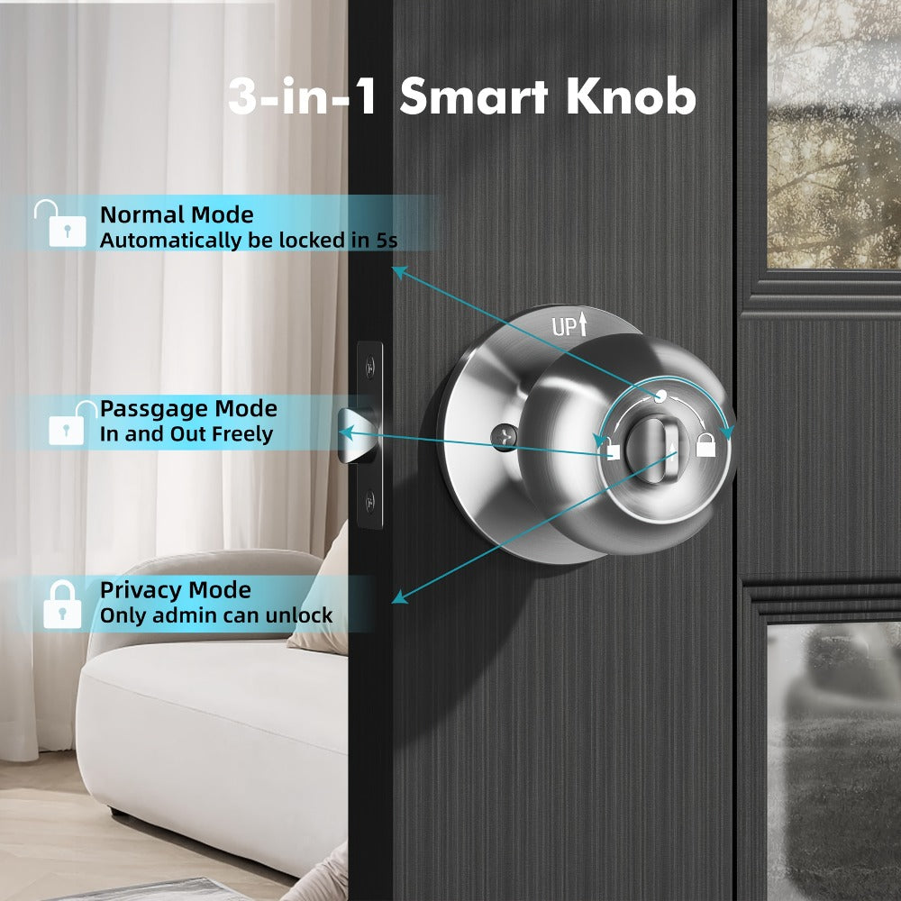 Smart Door Lock Keyless Entry ¨C 3-in-1 APP + PIN + Key Access, Auto-Lock, Wireless Bedroom Door Lock with Durable Alloy Construction, Easy Installation, Holiday Gift for Family (Silver)