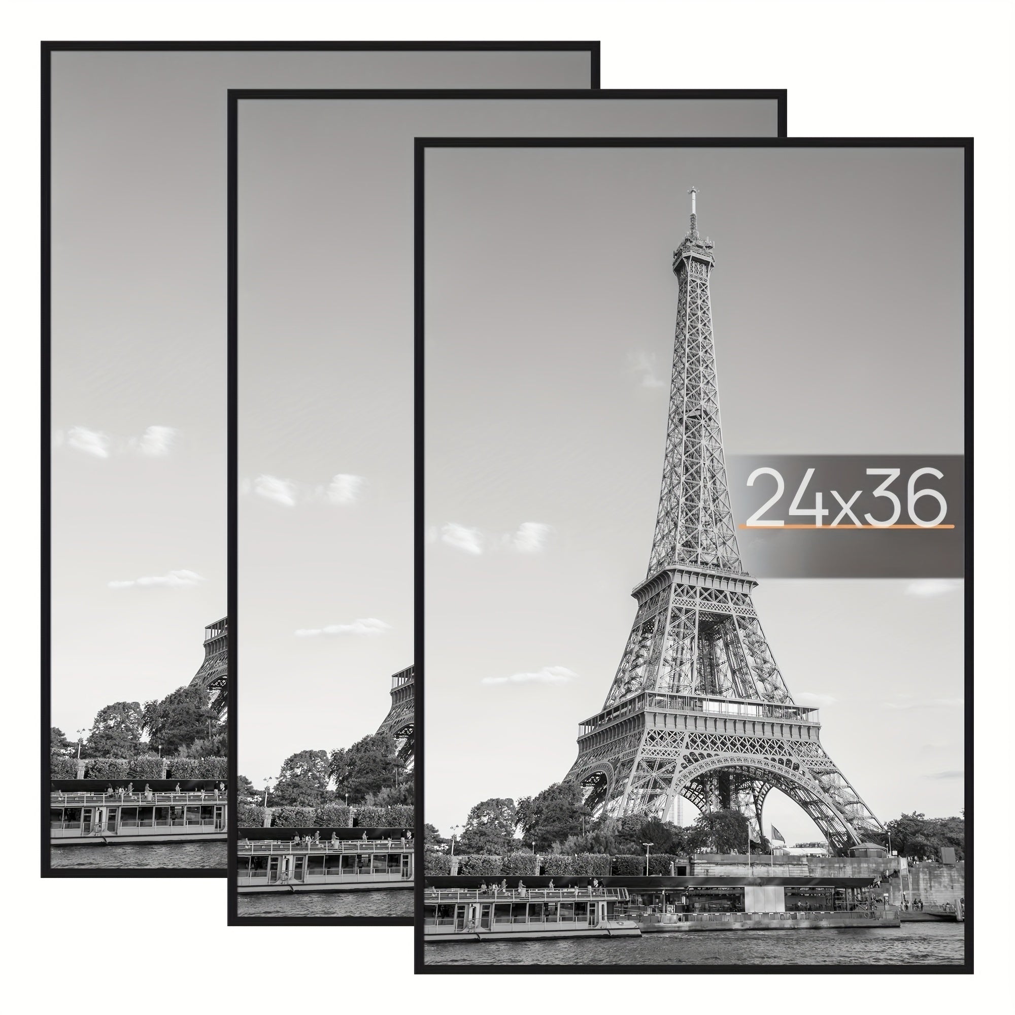 Poster Frame 24x36 Black 3 Pack, Slide-In Picture Frames for Horizontal or Vertical Wall Mounting, Scratch-Proof Lightweight Gallery Wall Photo Frame for Art Prints Diplomas