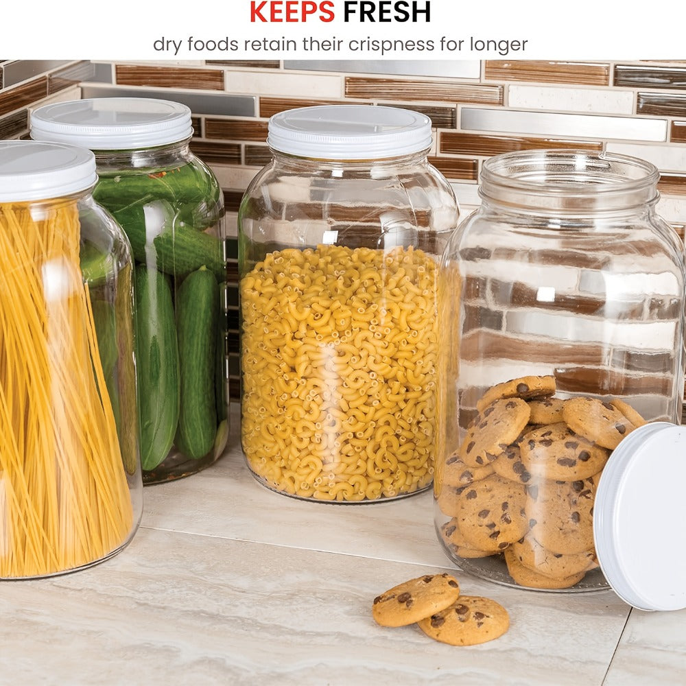 1 Gallon Wide Mouth Glass Jar with Flip Top Lid - Airtight Sealed Storage Jar for Fermentation, Pickling, Canning, Flour & Food Storage, 2 Pack