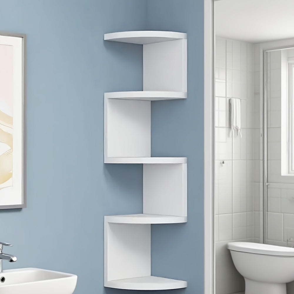 5-Tier Wall-Mounted Corner Shelf ¨C Space-Saving Floating Storage Organizer in White Acrylic for Bathroom, Living Room, Bedroom, Kitchen & Office, Decorative Corner Rack & Versatile Room Organizer