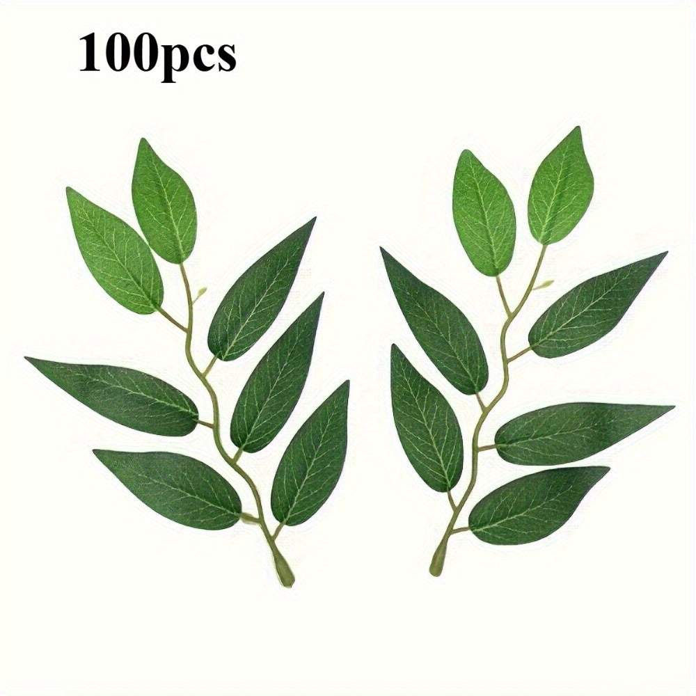 Artificial Ivy Leaves 100pcs Real Touch Faux Greenery Bulk, Realistic Plastic Willow Leaf for Wedding Home Decor DIY Wreaths Party Outdoor Decoration, Lush Ivy Vine Leaves Long Lasting