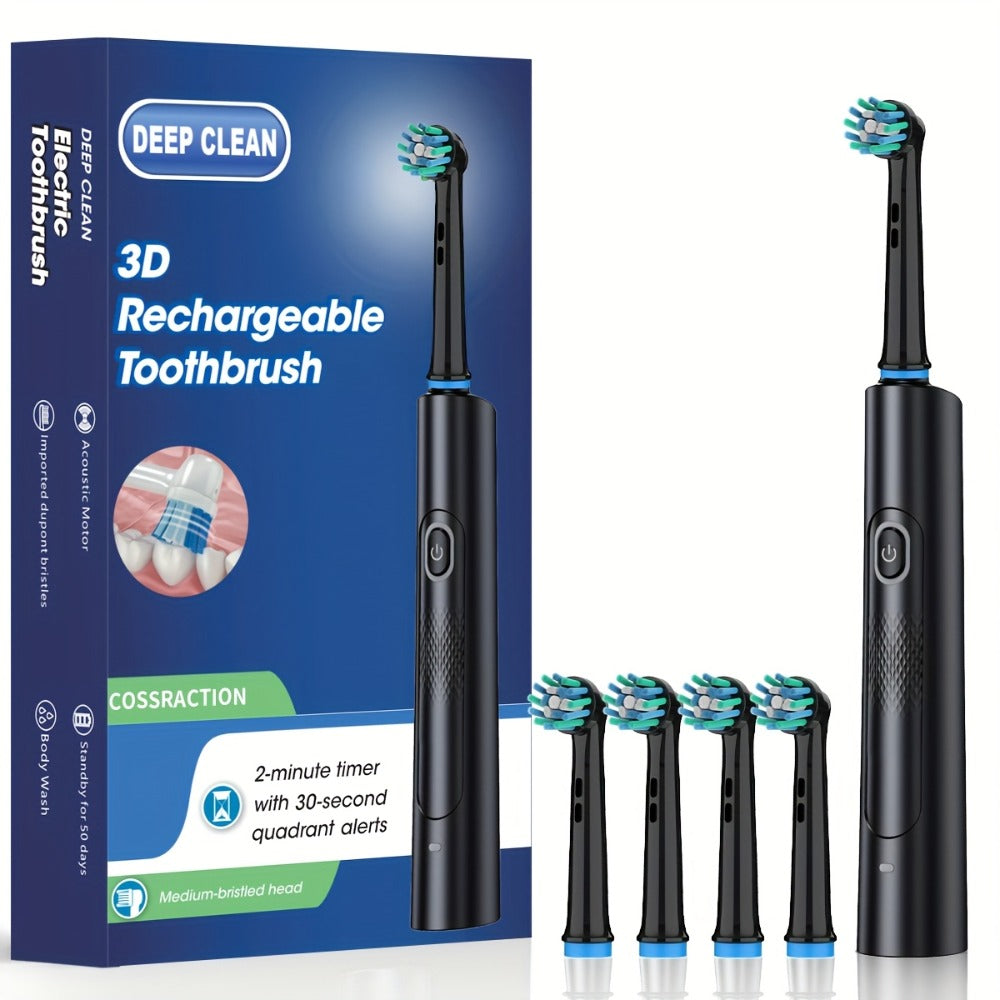 Electric Toothbrush with Smart Timer ¨C Sonic Whitening, 3D Round Soft Bristle Head, IPX67 Waterproof, USB Rechargeable, 4 or 8 Brush Heads, Black White Pink for Adults, Couples & Families