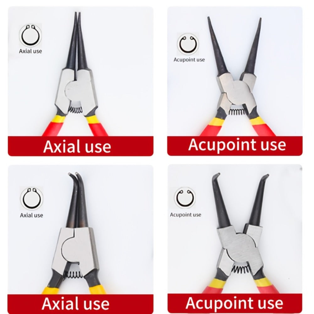Snap Ring Pliers Set 4pcs - 7 & 9 Inch Straight Curved Jaw Internal External Circlip Pliers Spring Loaded Precision Retaining Ring Tool with Storage Box or Bag