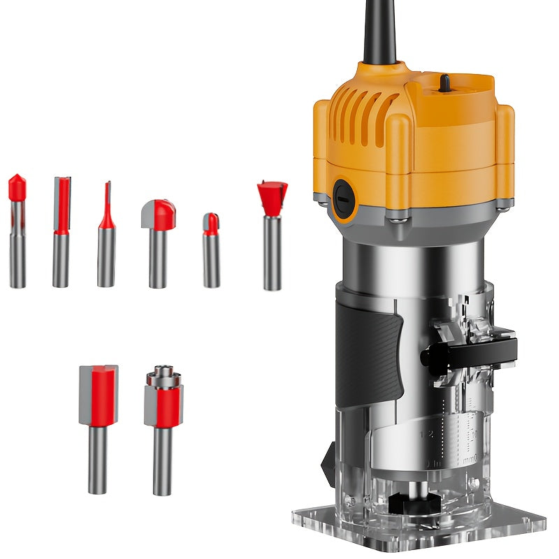 Wood Router Edge Trimmer 800W 6.1Amp Compact Hand Router Tool 35000RPM with Variable Speed, 1/4¡± Collet, Router Bit Set for Woodworking Slotting Carving Edge Treatment DIY Projects