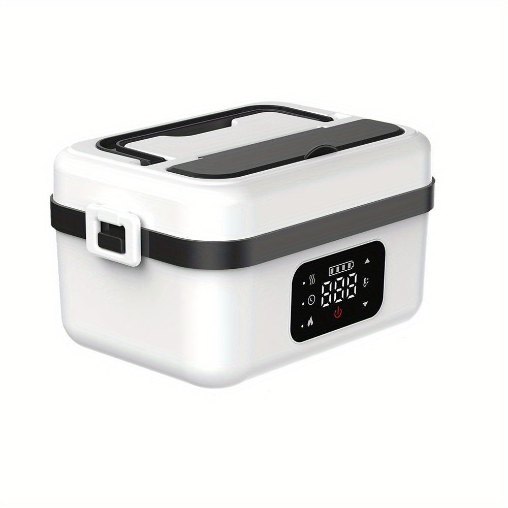 Self Heating Lunch Box Battery Powered 8000mAh - 60W Portable Electric Food Warmer with Smart Timer 1 Liter Stainless Steel Inner Container for Home Car Office and Truck, Leak Proof with Fork Spoon and Carry Bag, Gift for Men and Women