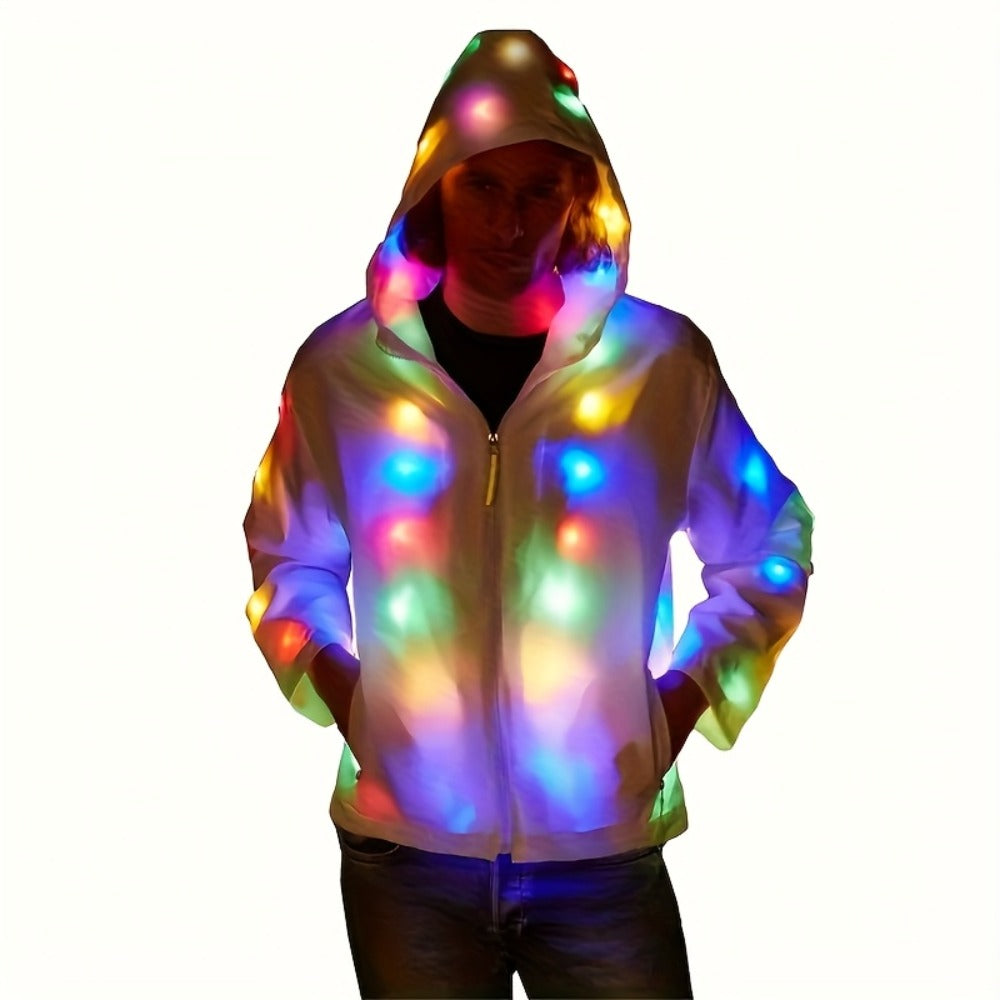 LED Light Up Party Jacket for Adults ¨C Glowing Rave Costume Unisex Luminous Coat for Halloween, Christmas, Dance Parties & Festivals, Battery Powered, Washable Polyester, Sizes S-XXL