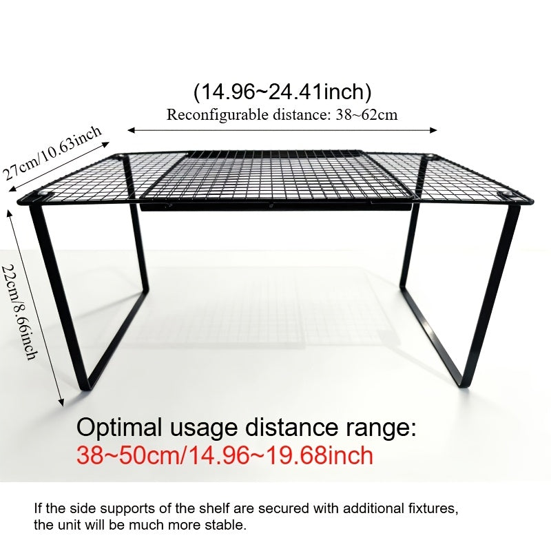 Expandable Cabinet Shelf Organizer, Heavy-Duty Metal Height-Adjustable Wardrobe Shelf Divider ¡ª Vertical Space-Saving Storage Rack for Kitchen, Closet, Pantry & Apartment | Black & White