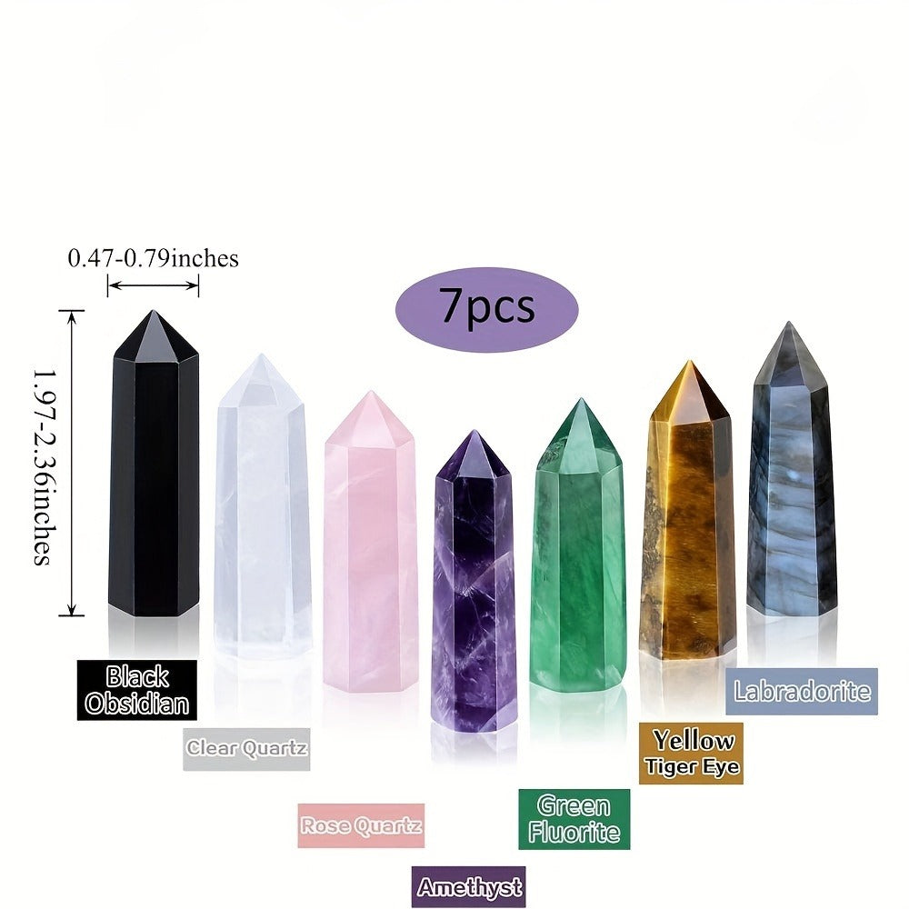 Natural Rainbow Fluorite Crystal Tower Set 7PCS ¨C Hand-Polished Hexagonal Gemstone Obelisks 2.2 Inch, Crystal Points for Home Decor, Meditation, Reiki & Holiday Gift, Eco-Crafted Mineral Collection