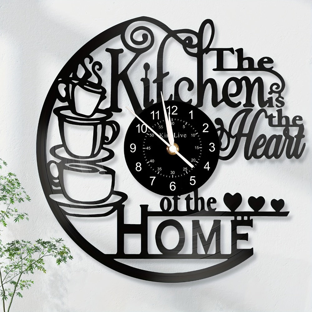 Coffee Vinyl Record Wall Clock Silent, Decorative Coffee Cup Design Clock for Kitchen Living Room Bedroom, Unique Home Decor Gift for Coffee Lovers Christmas Birthday
