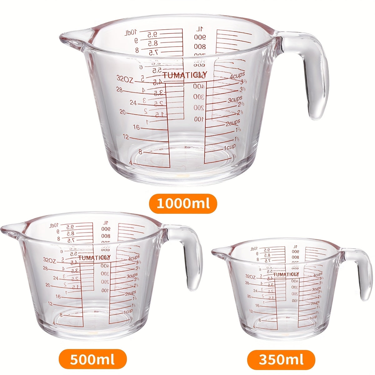 Glass Measuring Cups Set 1/3pcs Tempered Glass 11.83oz 16.91oz 33.81oz Transparent with Handle Dishwasher Microwave Freezer Oven Safe