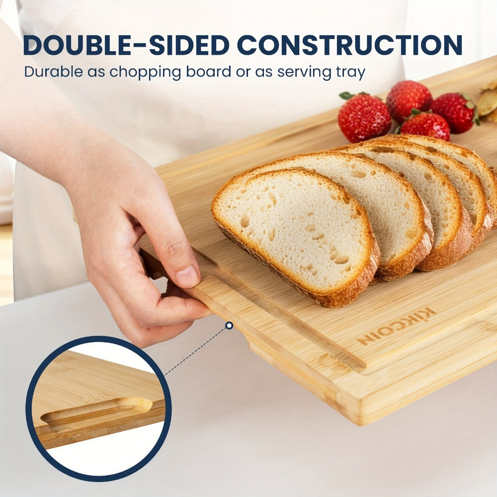 Bamboo Cutting Board Set with Storage Rack & Juice Groove | 4-Piece Kitchen Chopping Board for Vegetables Meat Fruits Bread Cheese | Eco-Friendly Wood Cutting Boards | Perfect Kitchen Gift Set