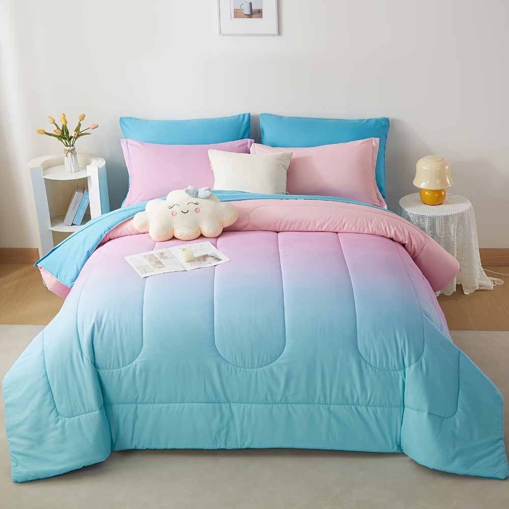 Rainbow Comforter Set 5/7Pcs - Stain-Resistant Hypoallergenic Lightweight Bed in a Bag Twin Full Queen King All Seasons 100% Polyester