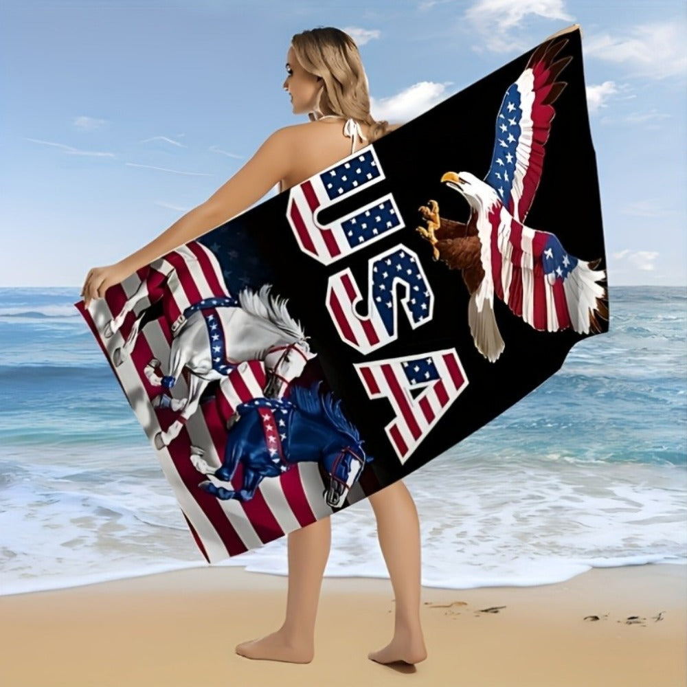 Patriotic Beach Towel American Flag Eagle Design Quick Dry Lightweight Soft Absorbent Polyester Pool Swim Towel USA 4th of July Gift