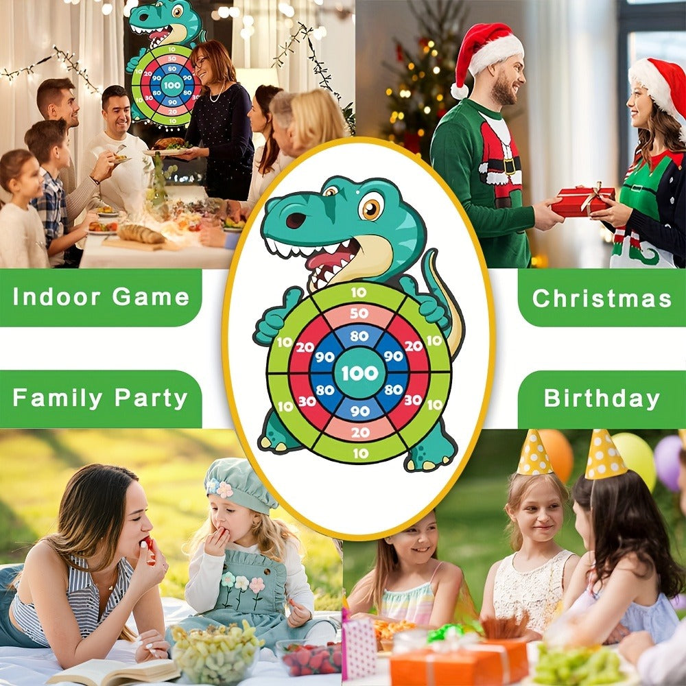Dinosaur Sticky Target Ball Set with Blue Bow ¨C Multiple Game Modes, Party Favor for Kids, Safe & Durable Fun Toy Gift for Her & Him