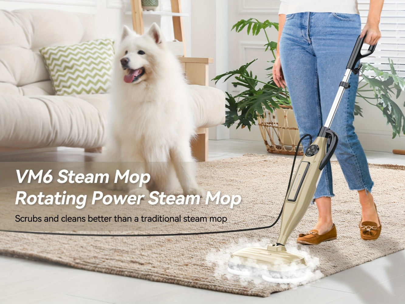 Steam Mop 10-in-1 Spinning Rotating Mop Pads with Steam Blaster Technology - 3 Steam Modes, LED Headlights, Lightweight Spin Mop for Hard Floor, Laminate & Marble, Washable Pads, VM6 Pro Series