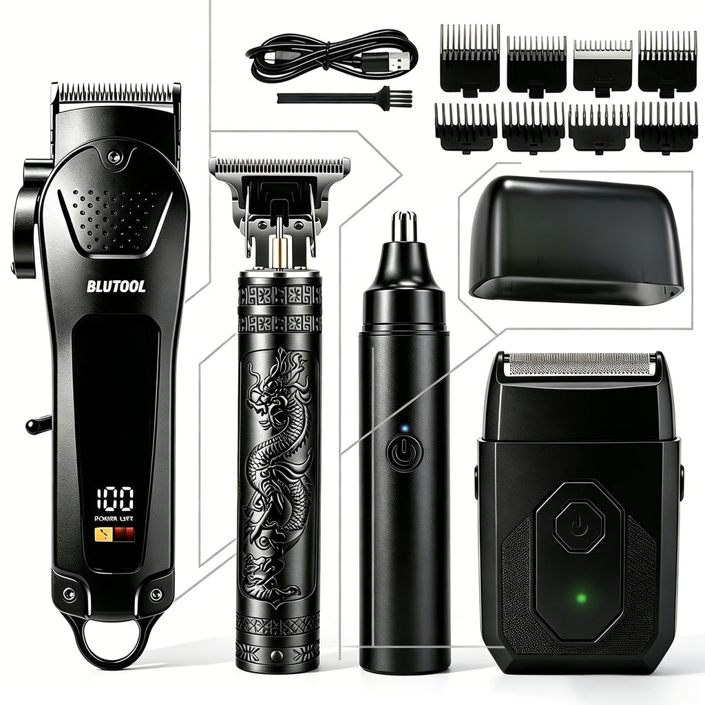 USB Precision Hair Clipper Set for Men ¨C Wireless Electric Clippers & Nose Trimmer Shaver, 2/4pcs Professional Cordless Grooming Kit for Personal Use, Hairdressing & Barber Gift