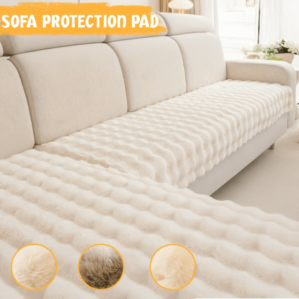 Bubble Soft Faux Rabbit Fur Sofa Cover - Non-Slip Silicone Backing Stretchable Slipcover Pet Friendly Machine Washable for Living Room Bedroom Dorm, 4 Colors Multiple Sizes