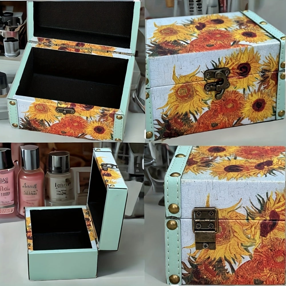 Wooden Storage Box with Lid Vintage Floral Design, Dust-Proof Decorative Trinket Box for Tabletop Jewelry Keepsake Organization, Scandinavian Style Small Wooden Box Gift
