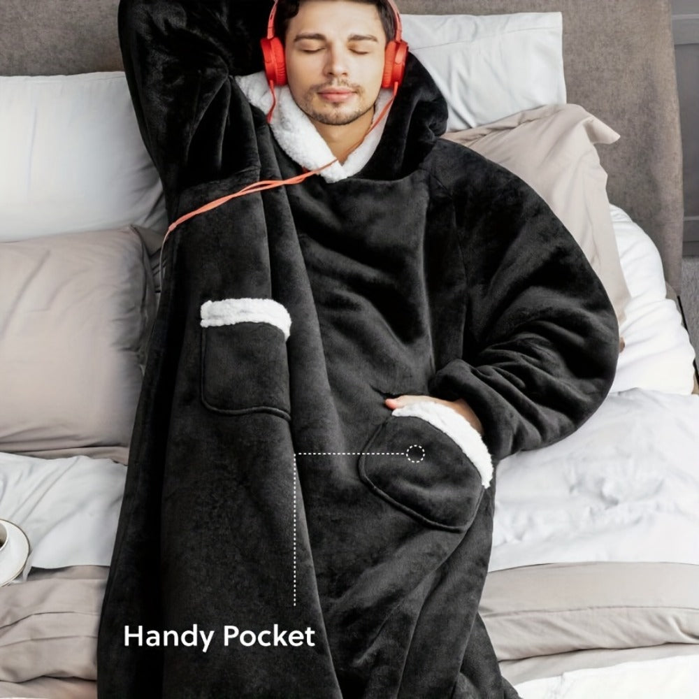 Wearable Blanket with Sleeves ¨C Oversized Long Flannel Hoodie Sweatshirt Pullover for Women & Men, Giant TV Blanket, 2 Colors
