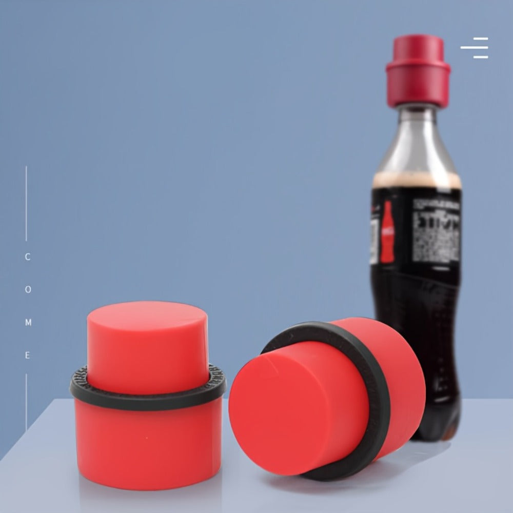 Soda Bottle Caps 3-Pack Carbonation Saver ¨C Squeeze to Restore Bubbles & Lock in Freshness | Leak-Proof Reusable Bottle Caps in Black Red Combo | Fridge Travel Outdoor Kitchen Drink Accessories